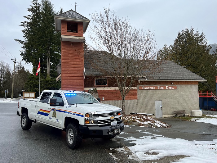 Coquitlam RCMP truck parked outside of Sasamat Fire Hall