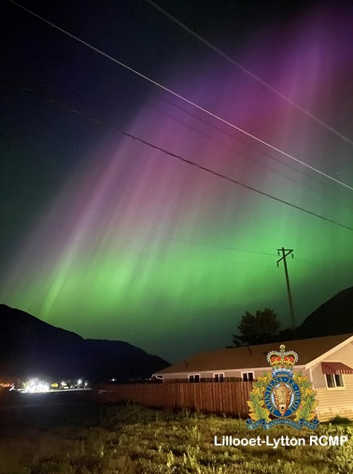 A picture taken of the "solar storm" visible from Lillooet on May 10, 2024. Photo taken by a Stl'atl'imx Tribal Police member in Lillooet.