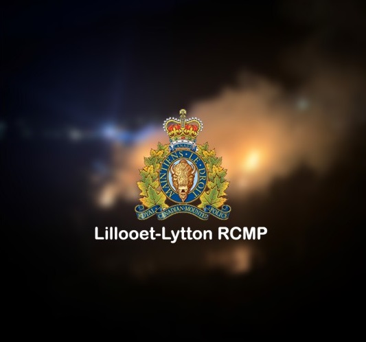 Pictured is the Lillooet-Lytton RCMP emblem with an image of the fire in Lillooet on July 9, 2024 in the back.