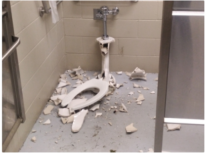 photo of shattered toilet