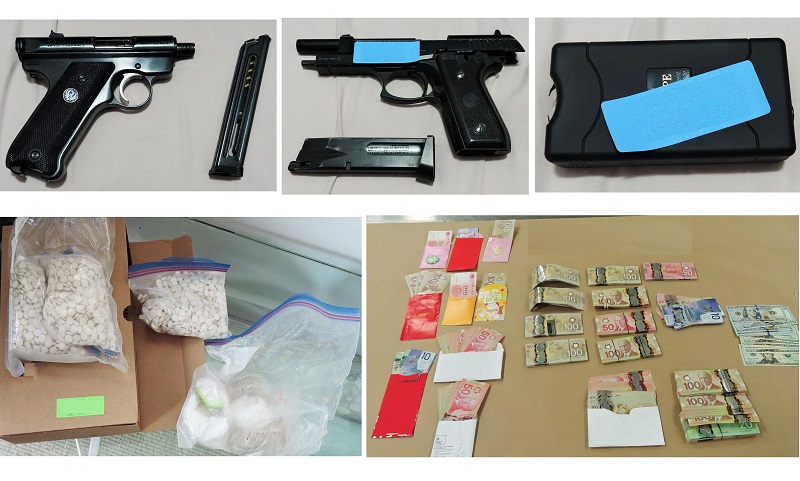 Seized prohibited firearms, taser, illicit drugs inside plastic bags, and cash currency