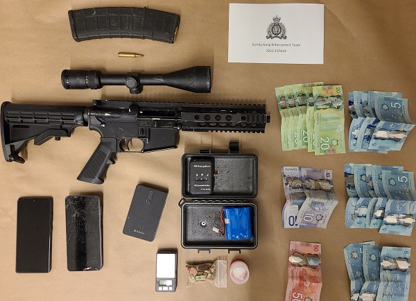 Photo of AR15, phones, cash, drugs, GPS, and scale