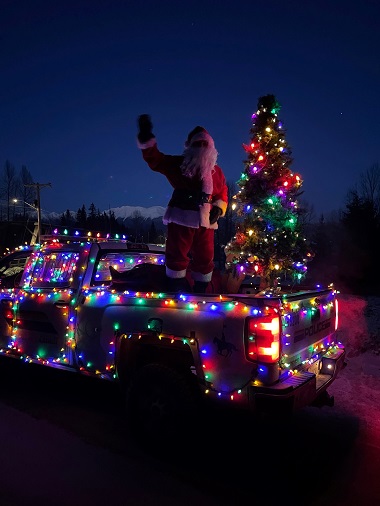 Santa in back of pickup