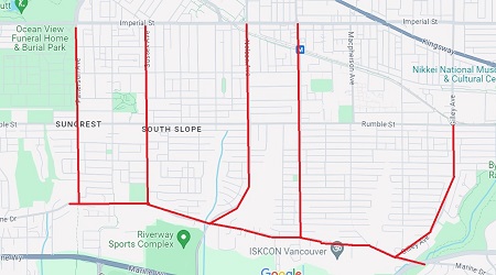 Carte : la police demande à obtenir des images captées par caméra-témoin dans le quartier Sud de Burnaby.